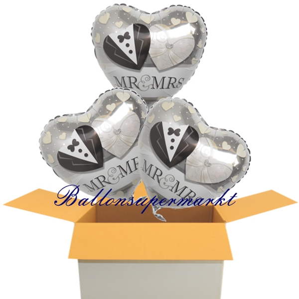 Folienballon-Mr-and-Mrs-Luftballon-Hochzeit-Hochzeitsdekoration-Geschenk-Ballon-Karton-3er-Heliumversand