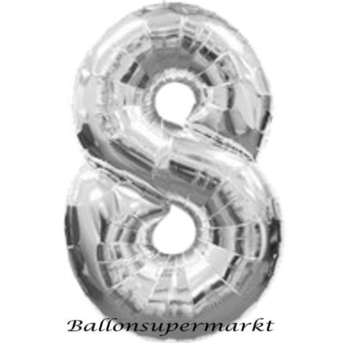 Folienballon-Zahl-8-Silber-Luftballon-Geschenk-Geburtstag-Jubilaeum-Firmenveranstaltung
