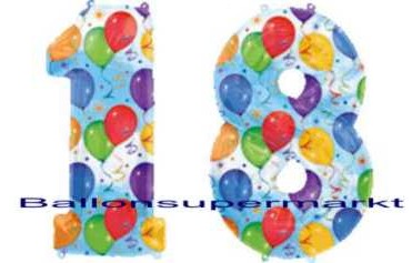 Folienballons Jubiläumszahlen und Geburtstagszahlen: Ballon Zahl 18