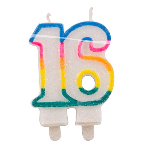 Geburtstagskerze Zahl 16 zum 16. Geburtstag und Jubiläum
