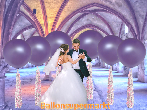 Grosse-Luftballons-aus-Latex-Lavendel-Metallic-mit-Ballonquasten-zur-Hochzeit