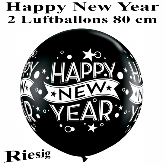 Grosse-Silvester-Luftballons-Happy-New-Year-Schwarz-2-Stueck-zur-Partydekoration