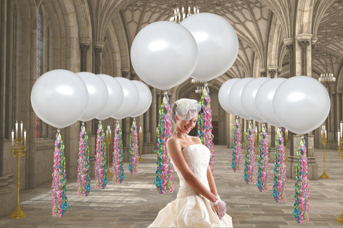 Große Luftballons mit Quasten, Dekoration zur Hochzeit