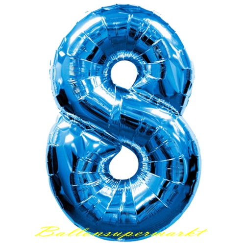 Luftballon aus Folie, Zahl 8, Acht, Farbe Blau