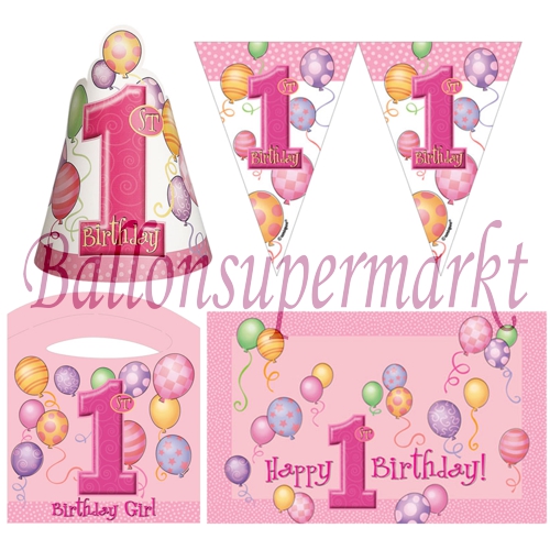 Hochstuhl-Deko-Kit-1st-Birthday-Pink-Balloons-Dekoration-zum-1-kindergeburtstag-Maedchen-4-teilig