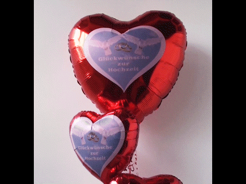 Hochzeitsbouquet aus 3 Helium-Herz-Luftballons mit Verzierung: Glückwünsche zur Hochzeit