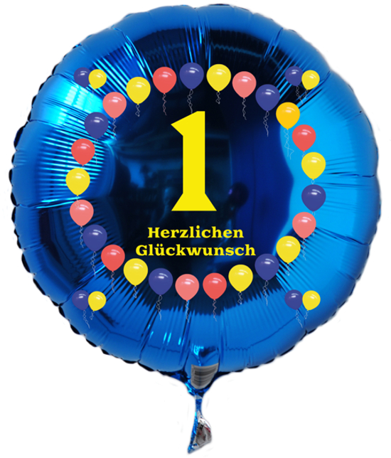 Luftballon zum 1. Geburtstag, Balloons, Rundballon mit Ballongas Helium