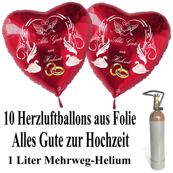 Luftballons-Helium-Set-Mini-10-Herzballons-Alles-Gute-zur-Hochzeit-1-Liter Ballongasflasche