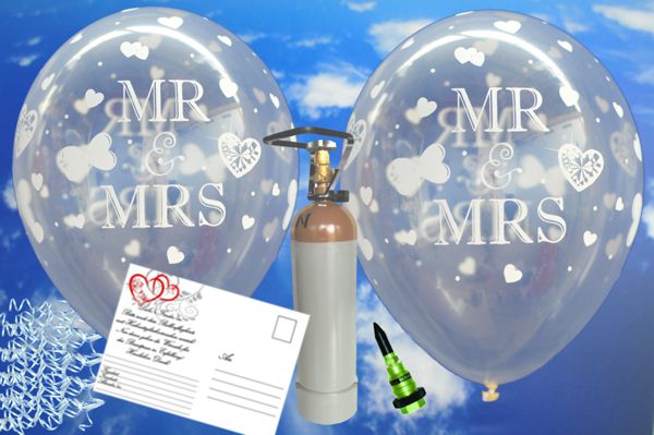 Luftballons-zur-Hochzeit-steigen-lassen-25-Luftballons-mr. and Mrs.-transparent-Helium-Set