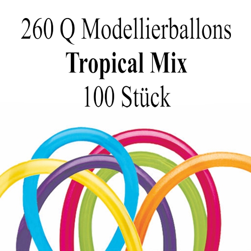 Luftballons zum Modellieren, 100 Stück Tüte von Qualatex 260 Q Modellierballons, Tropical Mix