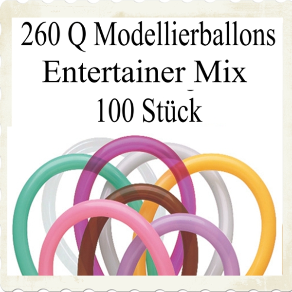 Luftballons zum Modellieren, 100 Stück Tüte von Qualatex 260 Q Modellierballons, Entertainer Mix