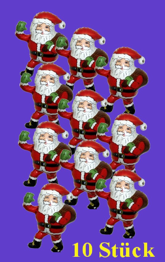 Nikolaus Luftballons 10 Stück, Weihnachtsmann mit Rucksack voller Geschenke