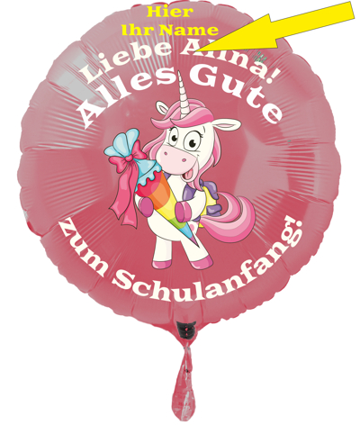 Personalisierter-Luftballon-mit-Einhorn-zum-Schulanfang-Rundballon-Rosa