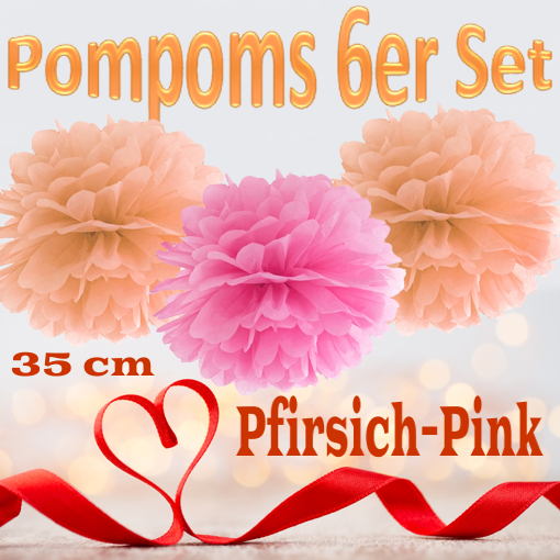 Pompoms-in-Pfirsich-und-Pink-35-cm-6er-Set