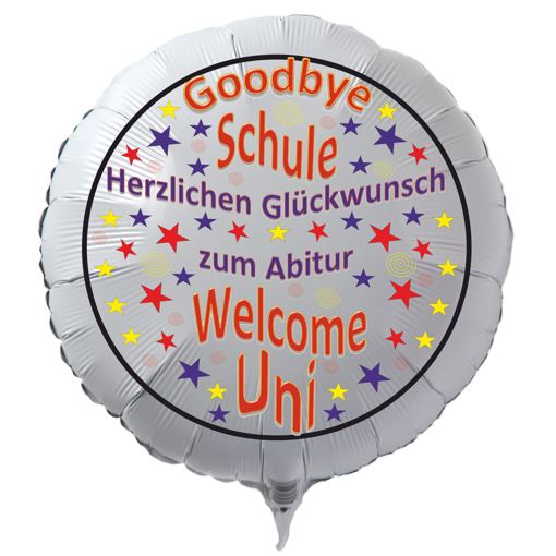 Runder-weisser-Luftballon-Goodbye-Schule-Welcome-Uni-Herzlichen-Glueckwunsch-zum-Abitur