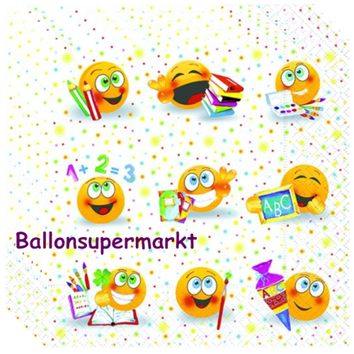 Servietten-Schulanfang-School-fun-Dekoration-Einschulung-I-Maennchen-Emojis-1.-Schultag