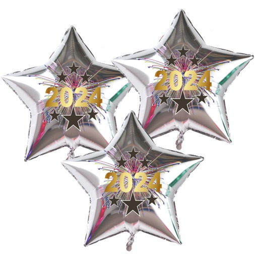 Dekoration zu Silvester mit Luftballons aus Folie, 3 silberne Sternballons, 2024