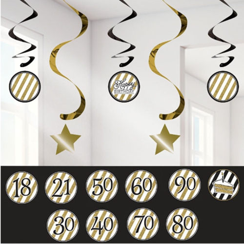 Swirl-Dekoration-Black-and-Gold-mit Zahlen-personaliesierbare-Dekoration-zu-Geburtstag-Fest-Feier-Jubilaeum
