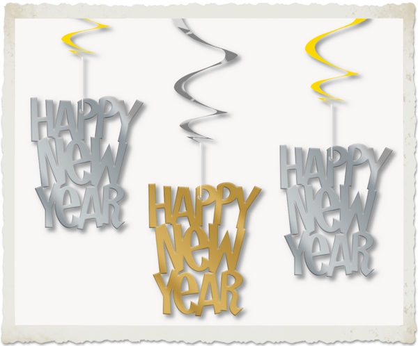 Swirls-Deko-Haenger-Silvester-Dekoration-Happy-New-Year-Silber-Gold