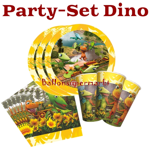 Tischdeko-Set-Dinosaurier-Partydekoration-Kindergeburtstag-Teller-Becher-Servietten