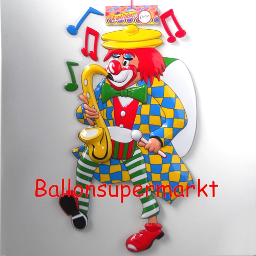 Wanddekoration-Clown-mit-Saxophon-und-Trommel-Clowndekoration-zu-Karneval-Kindergeburtstag