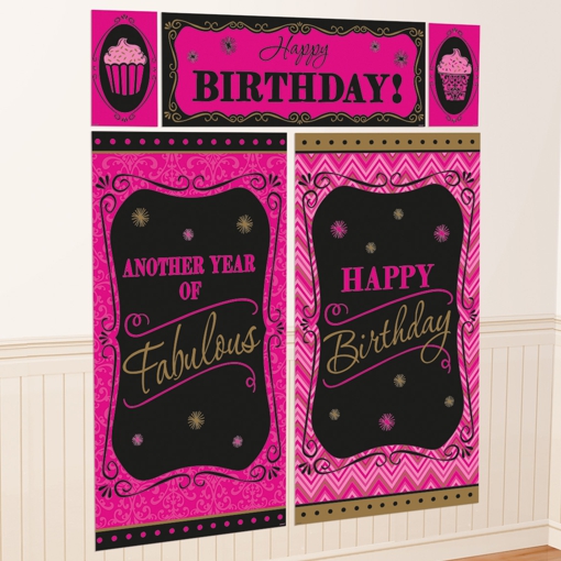 Wanddekoration-Happy-Birthday-Born-to-be-fabulous-Dekoration-zum-Geburtstag-Poster-Set-5-Teile