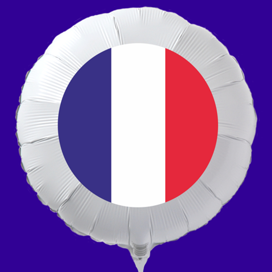 Weisser-Luftballon-aus-Folie-mit-Helium-Franzoesische-Flagge