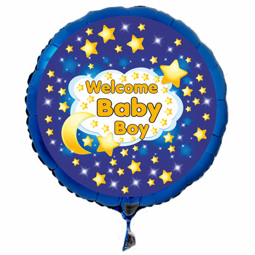 Welcome-Baby-Boy-blauer-Luftballon-aus-Folie-mit-Helium