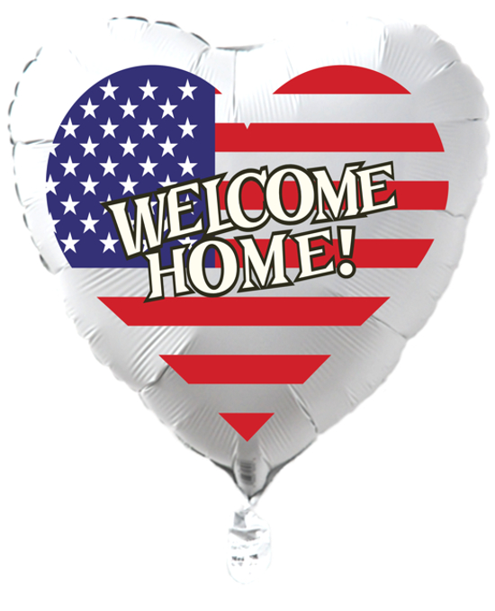 Welcome Home Luftballon aus Folie, USA Flagge, Herzballon 45 cm ohne Ballongas