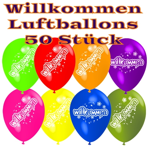 Willkommen-Luftballons-Bunt-gemischt-50-Stueck