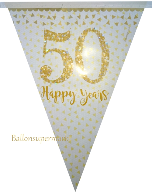 Wimpelkette-50-Happy-Years-Dekoration-zur-Goldhochzeit-Girlande-goldene-Hochzeit-Raumdeko