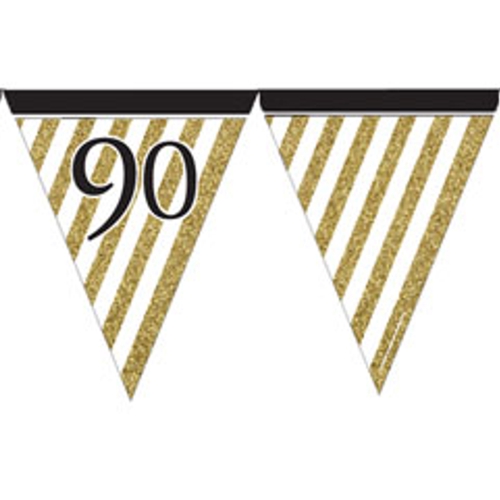 Wimpelkette-Black-and-Gold-90-zum-90.-Dekoration-Geburtstagsparty-Partydekoration-Geburtstagsdeko