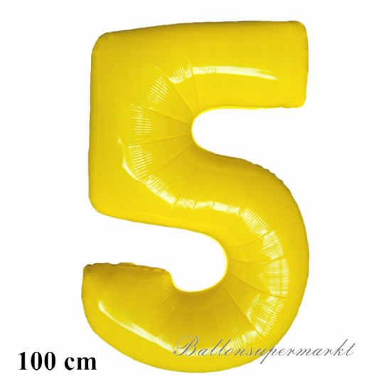 Zahlendekoration, Zahl 5, gelb, großer Folienballon, 1 Meter