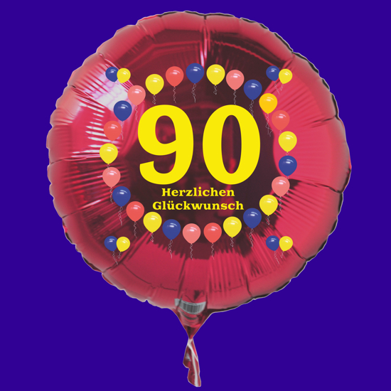 Luftballon zum 90. Geburtstag, Balloons, Rundballon mit Ballongas Helium