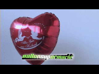 Alles Gute zur Hochzeit, roter Herzluftballon aus Folie mit Helium, Hochzeitstauben und Ringe