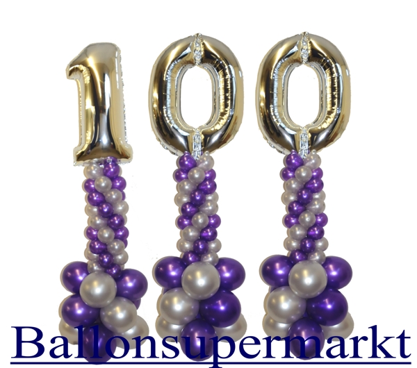 Dekoration aus Luftballons zum 100. Geburtstag, Zahl 100 mit Ballongas Helium und Luftballons aus Latex