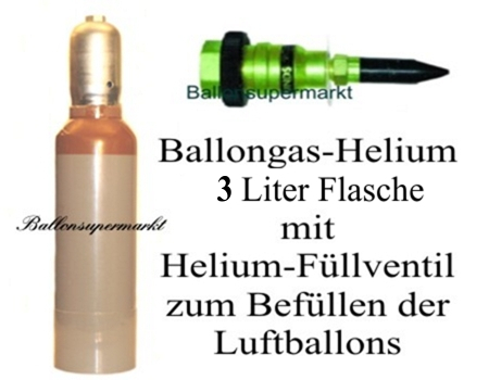 Ballons Helium Set mit Ballongasflasche, 3 Liter und Helium-Füllventil für Luftballons