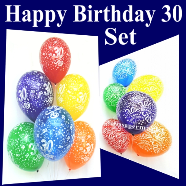 Luftballons Geburtstag Zahlen, Zahl 30 und Happy Birthday Luftballons, Set mit Heliumflasche zum 30. Geburtstag, Geburtstagsdekoration