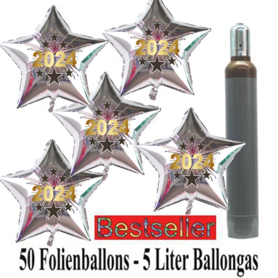 Silvesterdeko Sternballons-2024-Silber-Dekoration-Silvester