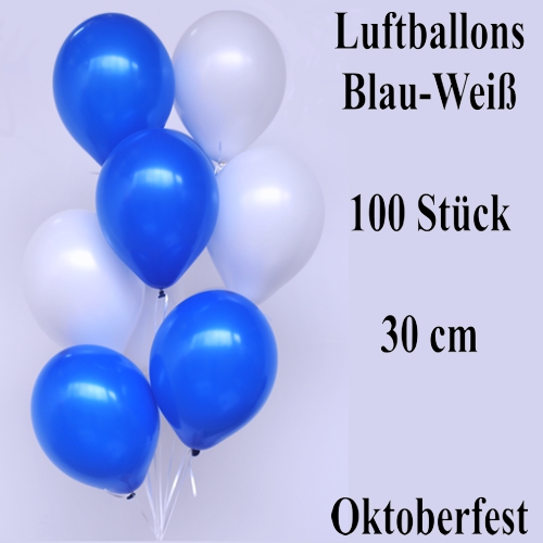 Blau-Weiße Ballons, Luftballons, Latexballons, Gummiballons, 30-33 cm