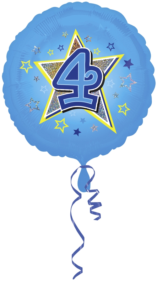 Luftballon zum 4. Geburtstag, blauer Rundballon mit Ballongas Helium