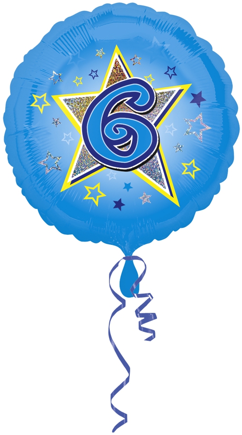 Luftballon zum 6. Geburtstag, blauer Rundballon mit Ballongas Helium