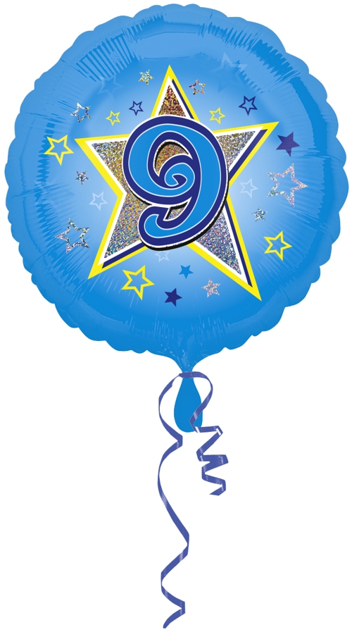 Luftballon zum 9. Geburtstag, blauer Rundballon mit Ballongas Helium