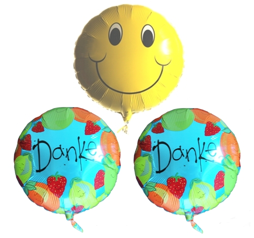 Danke Luftballons mit Smiley Luftballons, 3 Ballons mit Helium, Danke sagen mit schwebenden Luftballons 