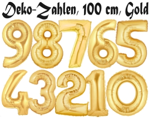 Große Zahlen-Deko Luftballons aus Folie, 100 cm, Gold, Zahlendekoration mit Folienballons