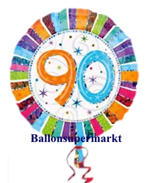Luftballon aus Folie zum 90. Geburtstag, Birthday Prismatik