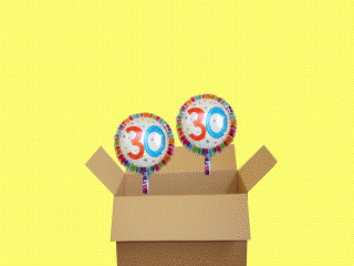 Luftballons mit der Zahl 30 zum Geburtstag. Heliumballons als Geburtstagsüberraschung.