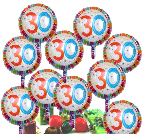 30. Geburtstag Geburtstagsdekoration, 10 Luftballons Zahl 30 mit Helium-Einweg