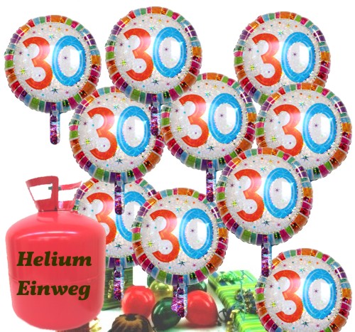 30. Geburtstag Geburtstagsidee, 20 Luftballons mit Helium-Einweg zum 30. Geburtstag