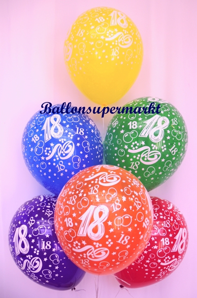 18. Geburtstag Geburtstagsdekoration, 40 Luftballons Zahlenballons 18 mit Helium-Mehrweg